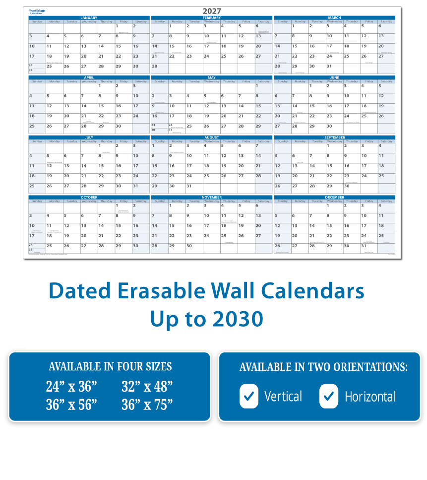 Dated Erasable Wall Calendars up to 2030