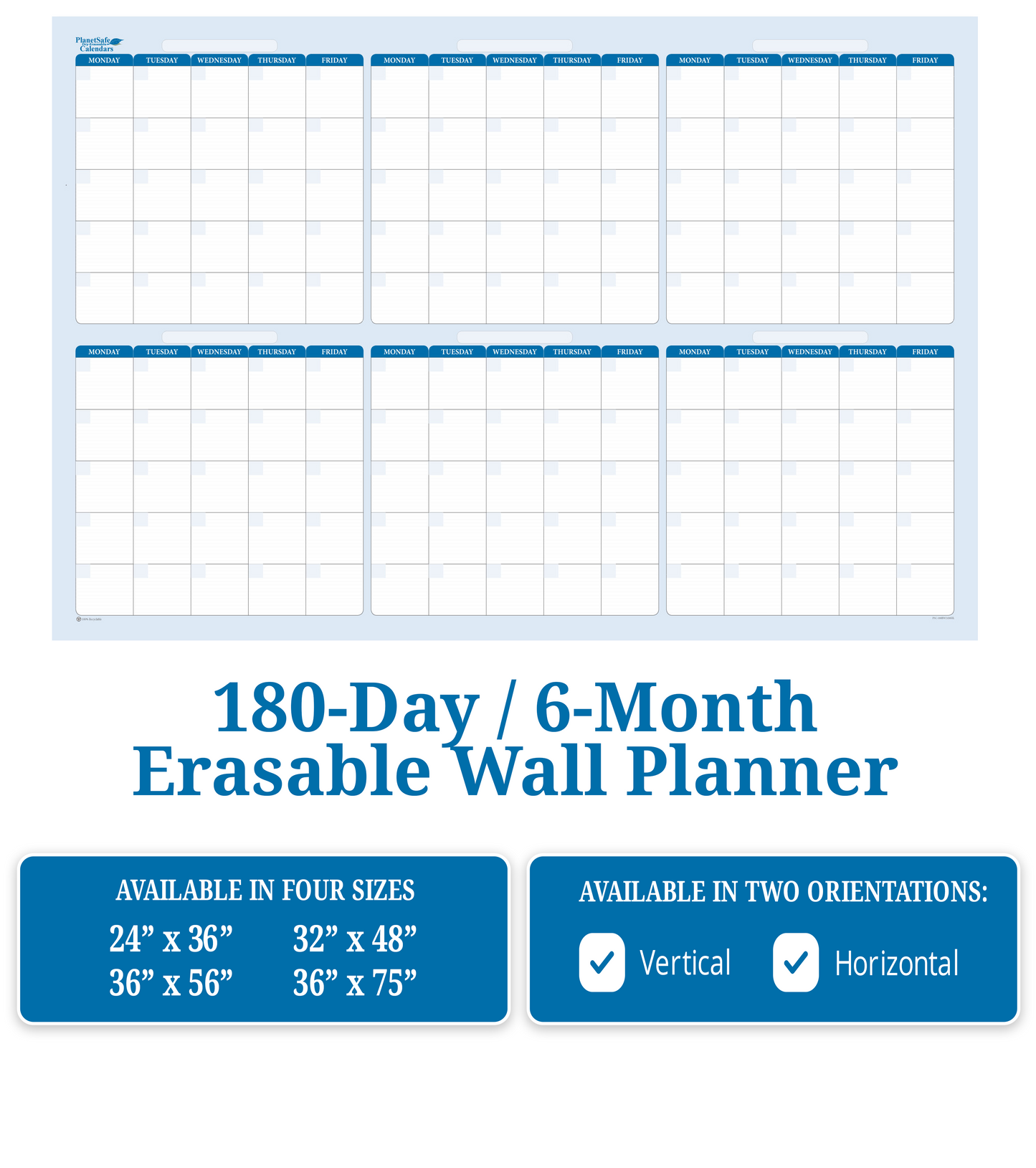 6-Month 180-Day Dry Erasable Wall Calendar