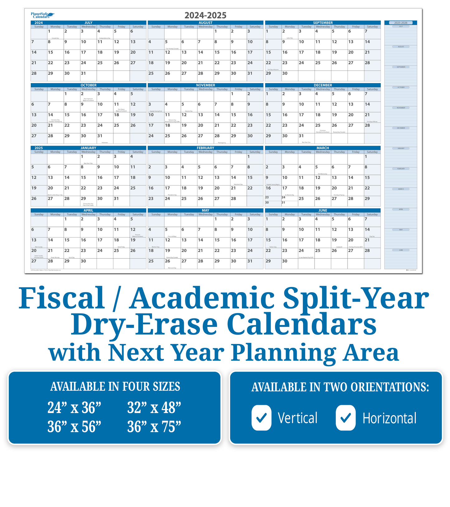 Fiscal / Academic Split Year Erasable Wall Calendar