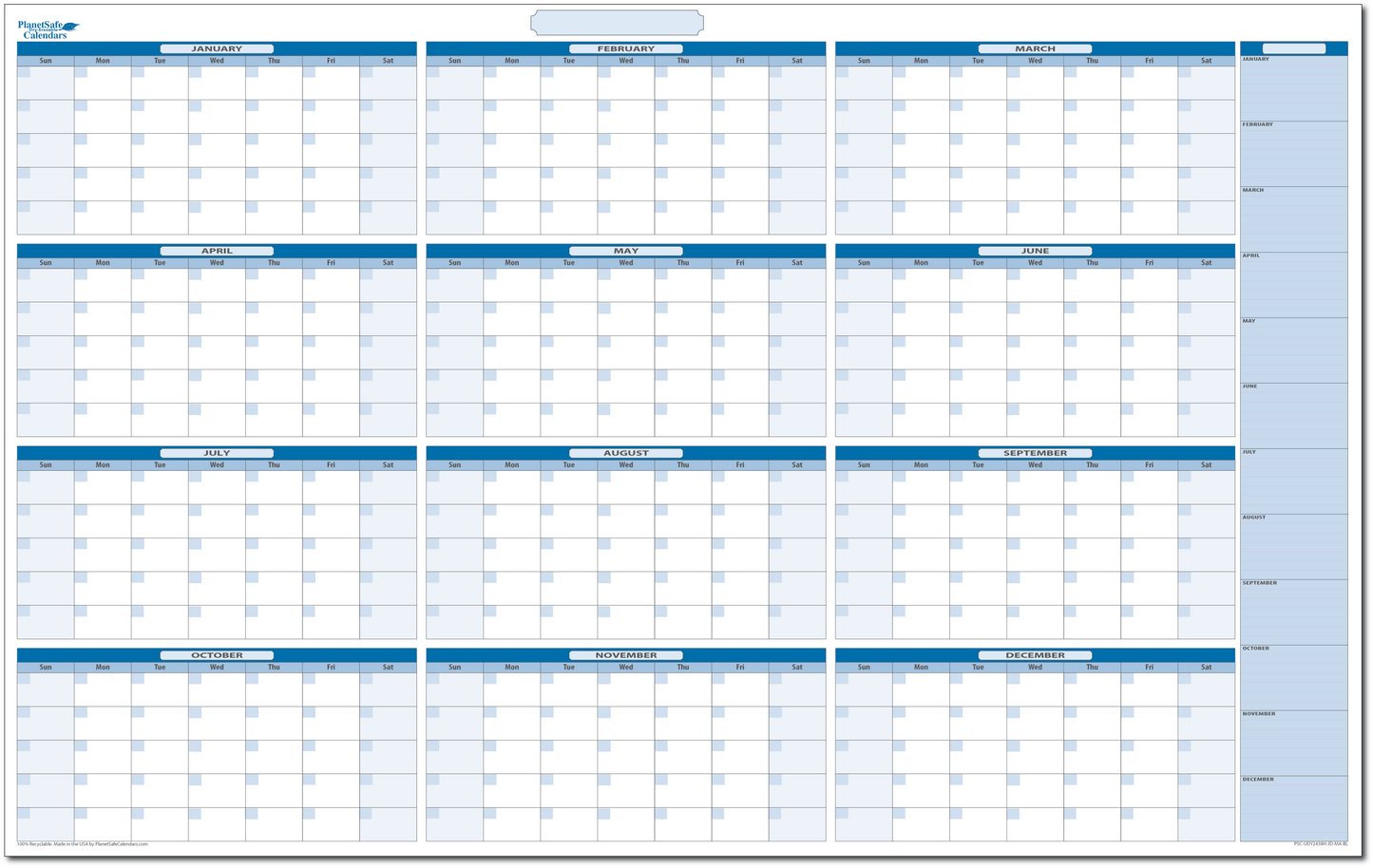 Yearly Undated Dry Erasable Wall Calendar with Next Year Planning Area