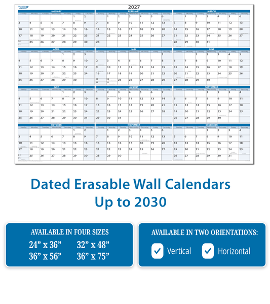 Dated Erasable Wall Calendars up to 2030
