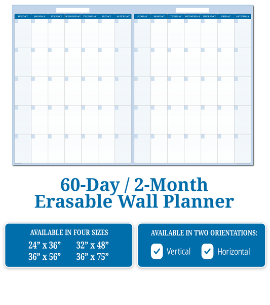 60 day erasable wall planner blue horiozntal format